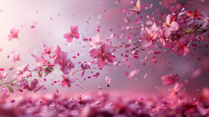   A multitude of pink flowers suspended in the air, each bearing pink petals
