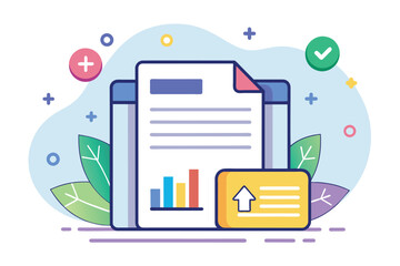 A document marked with a check symbol indicating verification, Download important document data trending, Simple and minimalist flat Vector Illustration