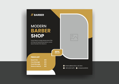 Barber shop hair salon social media post template. beauty spa business web banner design