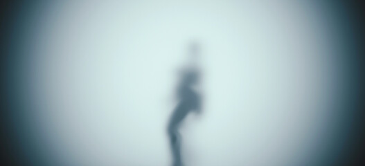 Black paranormal female figure pose fog frosted glass horror Halloween silhouette 3d illustration render digital rendering	 - 793151275