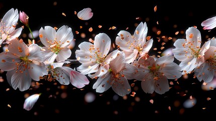   A cluster of white and pink flowers suspended in mid-air, each bloom displaying petals emerging from other petals