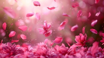   A pink floral arrangement hovers in the air, featuring a single, clear butterfly at its heart The backdrop softly blurs