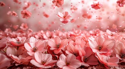   A multitude of pink flowers suspended in mid-air, each adorned with petals of matching hue