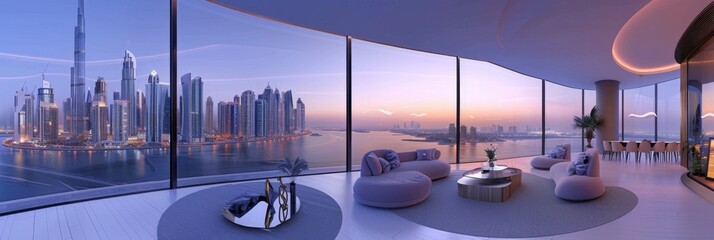 Dubais AweInspiring Degrees Cityscape Panorama - obrazy, fototapety, plakaty