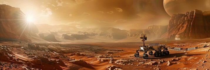 Expansive Martian Landscape A Degree Panorama of a Desolate Outpost Amidst Vast Canyons and Red Dust