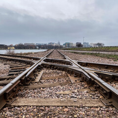 Railroad Tracks Leading into Madison Wisconsin Over Lake Monona