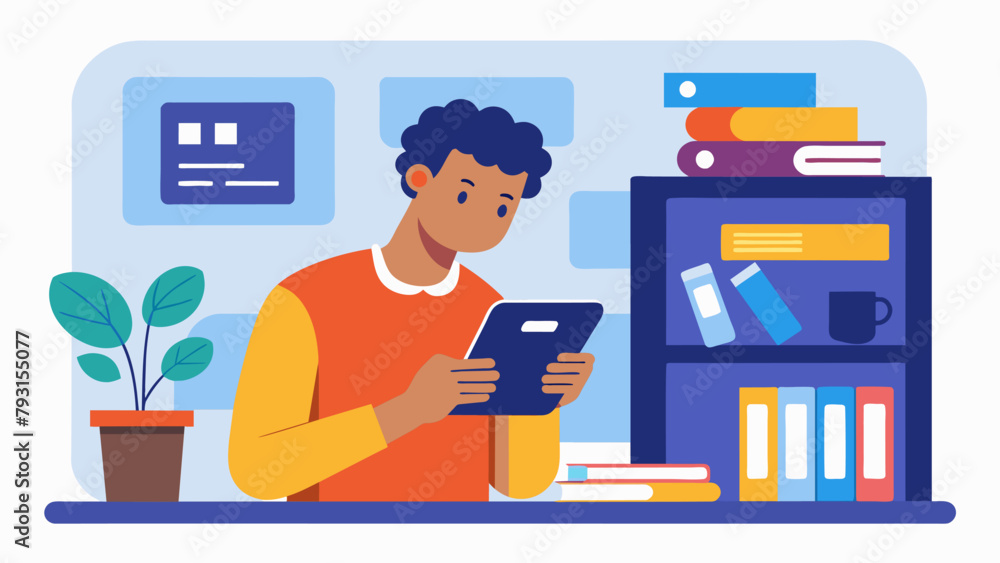 Poster a student checking their credit card statement and making a payment through their phone while studyi