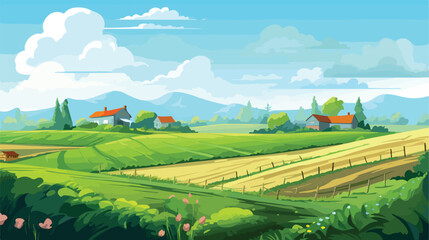 Vector agricultural village landscape flat concept