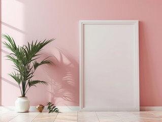 Blank White Photo Frame Mockup on Pink Background, Minimalist Design, Presentation Template, Graphic Design - Marketing, Interior Decor