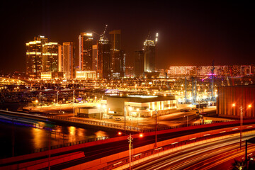 city skyscrapers and night traffic
