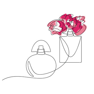 perfume bottles line art with pink flowers clip art preview