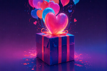 3d rendering of Valentine day gift with balloon