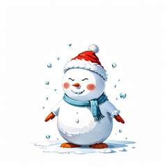 Smiling snowman isolated in front of white background