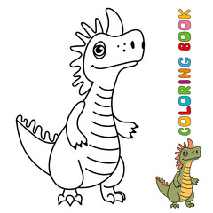 Cute cartoon dinosaur. Drawing for coloring. Vector contour illustration isolated on a white background. A page of a coloring book with a color sample.