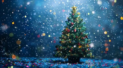 Christmas tree on blue background.