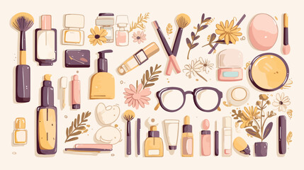 Vector Beauty and cosmetics flat line icons set. Mo