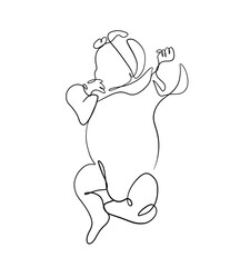 Vector outline illustration little baby, girl laying, sleep, one line, black white background . Idea for stickers, print, art, books, cartoon, graffiti, icon, coloring book for kids
