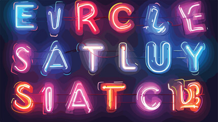 Vector Blue and red light neon alphabet letters in