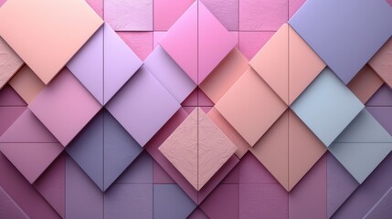   A paneled wall featuring a pink and purple abstract design with central squares and rectangles