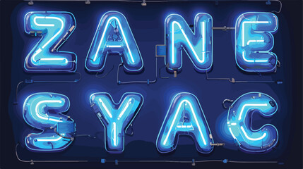 Vector Blue night neon light alphabet letters and n