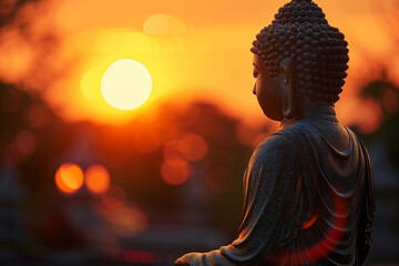 Buddha Statue Sitting at Sunset