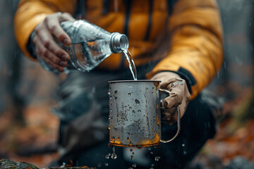 Man Pouring Water Into Cup - obrazy, fototapety, plakaty