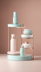 Luxurious Cosmetic Products on Glass Stand