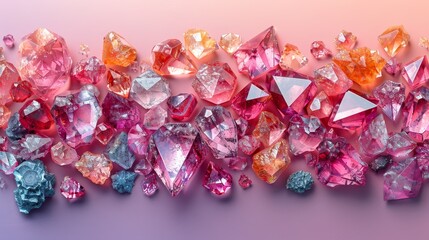   A stack of pink and blue crystals against a backdrop of pink and purple A white triangle centrally positioned within the frame