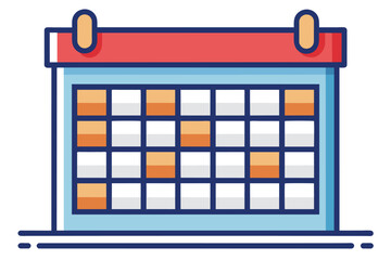 Blue and orange calendar with fill ins on a blank page, isolated on white background, Fill in the calendar schedule column, Simple and minimalist flat Vector Illustration