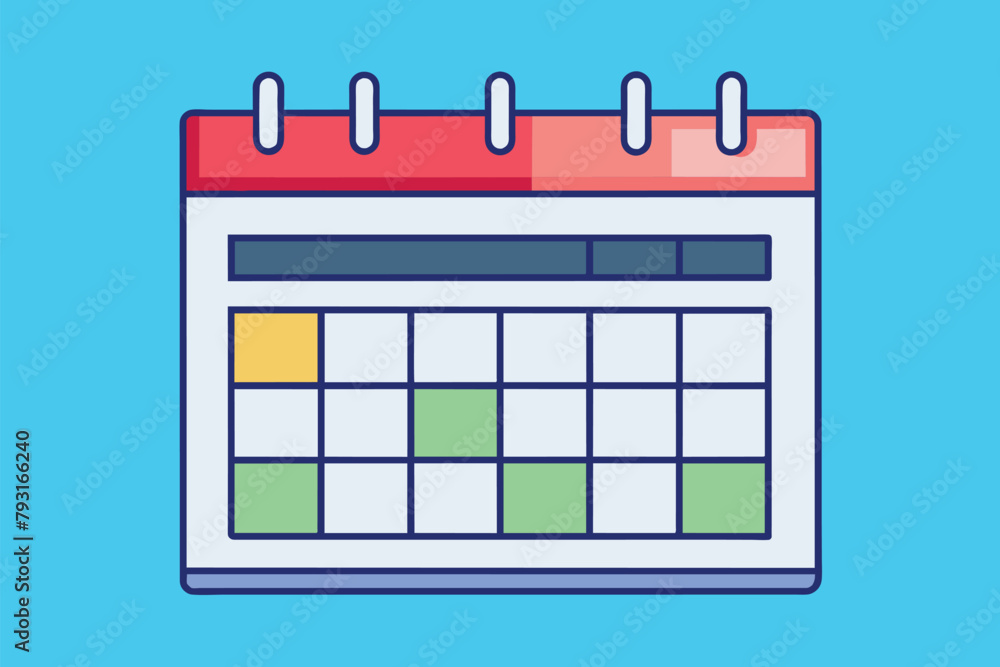 Poster calendar with minimalistic schedule displayed on a blue background, fill in the schedule column data