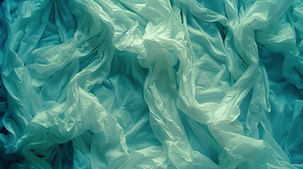   A detailed shot of a blue-and-white fabric, abundantly layered