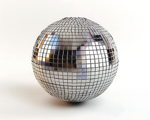 3d silver disco ball, white background,  generative AI
