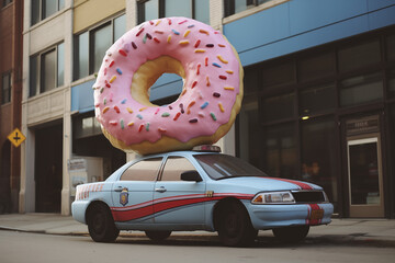 Pink donut on the roof of a generic police car