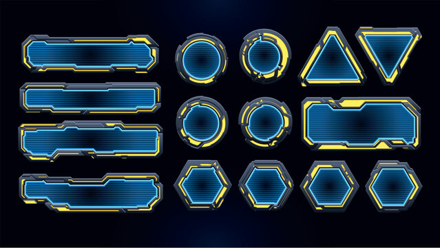 Set of Sci Fi Cartoon User Interface Elements. Futuristic Abstract HUD. Good for game UI.  Vector Illustration EPS10
