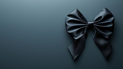   A tight shot of a black bow against a gray backdrop, featuring a gentle light reflection at the bow's base