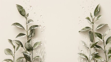   A macro shot of a plant adorned with water droplets, set against a white backdrop and simple wall - obrazy, fototapety, plakaty