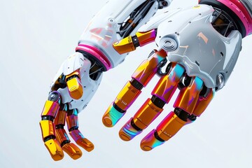 cinema 4d style, Robotic arms, bold use of color, white background