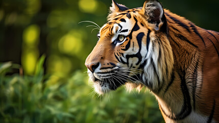 Obraz premium A majestic tiger prowls in the grass