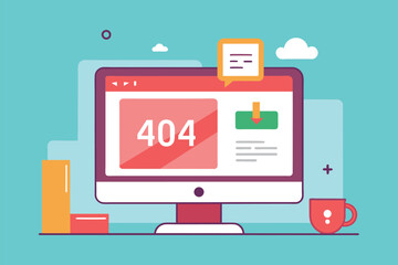 Computer Screen Showing Forty Repeated Ten Times, fix 404 error page design concept computer screen with error, Simple and minimalist flat Vector Illustration