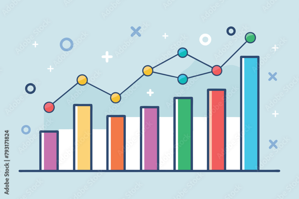 Poster a bar chart with different colored bars representing data trends, fixed analyst data trending, simpl