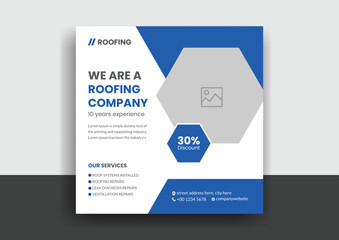 Roofing service social media post banner template with professional handyman home repair web banner design layout
