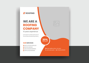 Roofing service social media post banner template with professional handyman home repair web banner design layout
