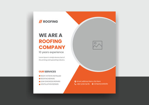 Roofing service social media post banner template with professional handyman home repair web banner design layout