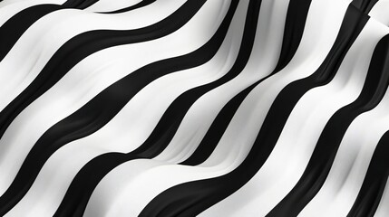 Black and white abstract stripes background, fabric curved surface, zebra skin texture, wavy pattern