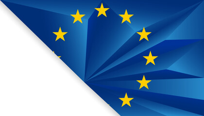  EU Europe Union flag digital art, minimalism, low poly, 3D background, banner, wallpaper for text. Europe patriotic template golden stars and blue field