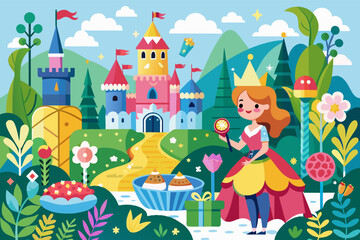 A birthday collage with a fairy tale theme, featuring castles and enchanted forests