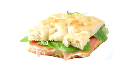 png of focaccia with ham and rucula