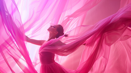 artistic creative portrait of fashion girl dancing in multicolored neon lights colorful background