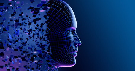 Digital Transformation: AI Artificial Intelligence in Human Face Head