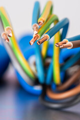 Electrical copper cable wire used to electic installation, close-up view